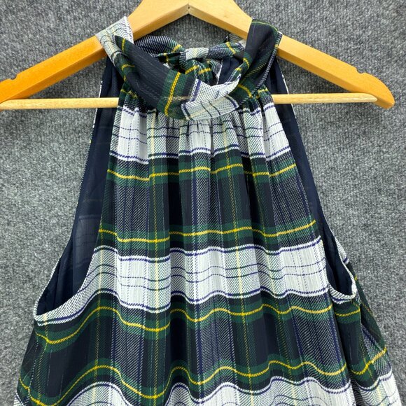 J.Crew‎ Plaid Halter Top Size 10 Tartan Check Tie Back Mock Neck Academia Preppy - Picture 2 of 15